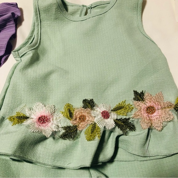 Baby Girl 12-18 m Floral Embroidered Two-Piece Sets Mint& Lavender Summer Shorts - Picture 4 of 12